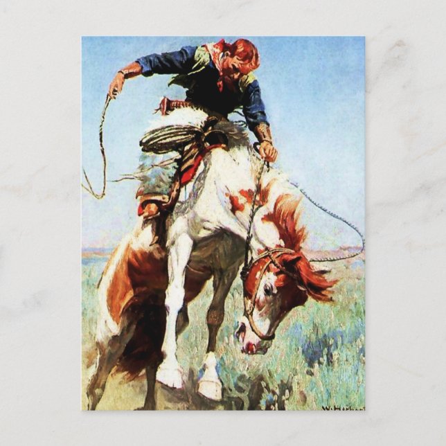 “Bronco Rider” Western Art by W Herbert Dunton Postcard (Front)