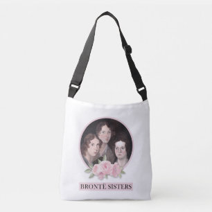 Bronte Sisters Portrait with Pink Roses Crossbody Bag