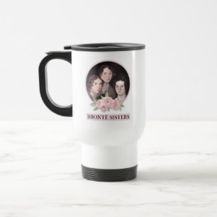 Bronte Sisters Portrait with Pink Roses Travel Mug