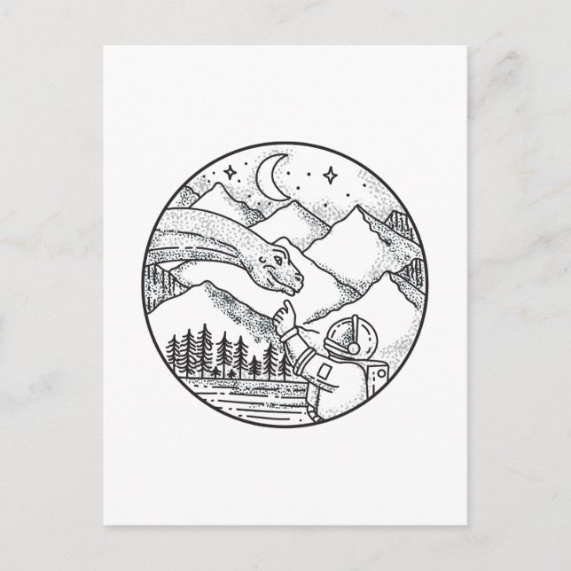 Brontosaurus Astronaut Mountain Circle Tattoo Postcard (Front)