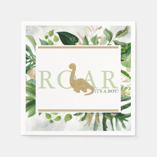 Brontosaurus Baby Shower Cocktail Green and Gold  Napkin