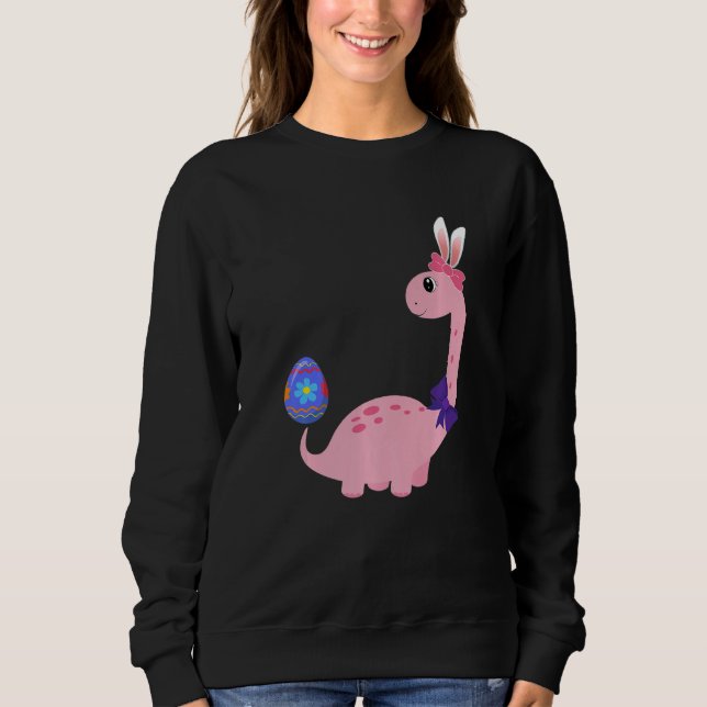 Brontosaurus Bunny Ears Egg Easter Day Dinosaur Di Sweatshirt (Front)
