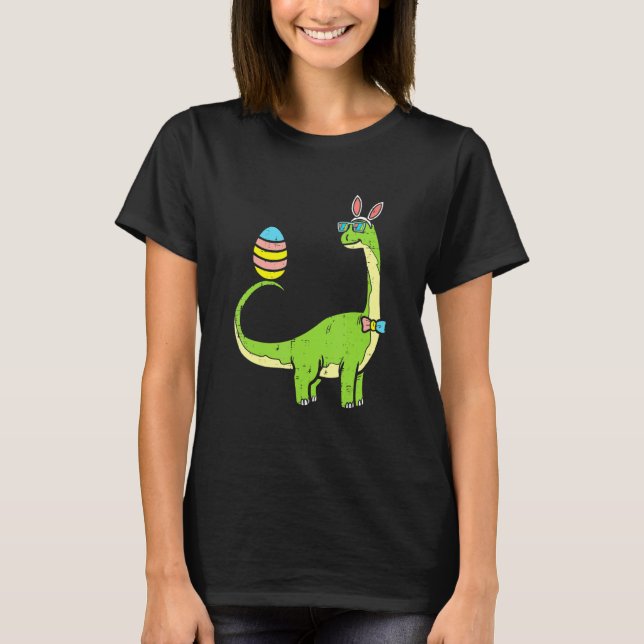Brontosaurus Bunny Ears Egg Easter Day Dinosaur Di T-Shirt (Front)