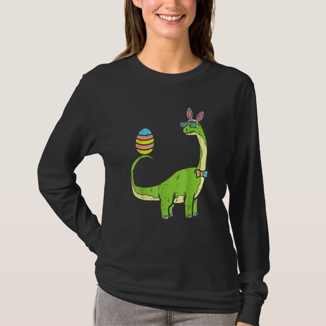 Brontosaurus Bunny Ears Egg Easter Day Dinosaur Di T-Shirt (Front)