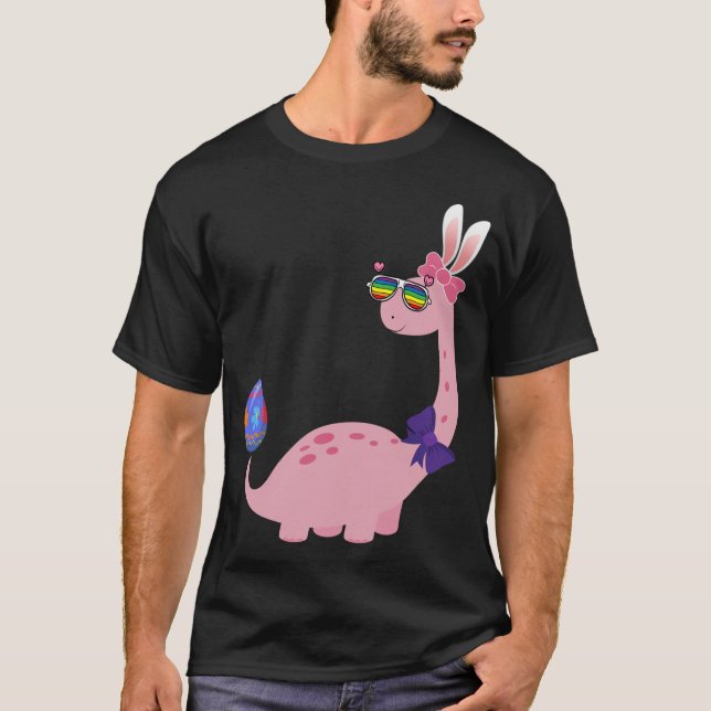 Brontosaurus Bunny Ears Egg Easter Day Dinosaur Di T-Shirt (Front)