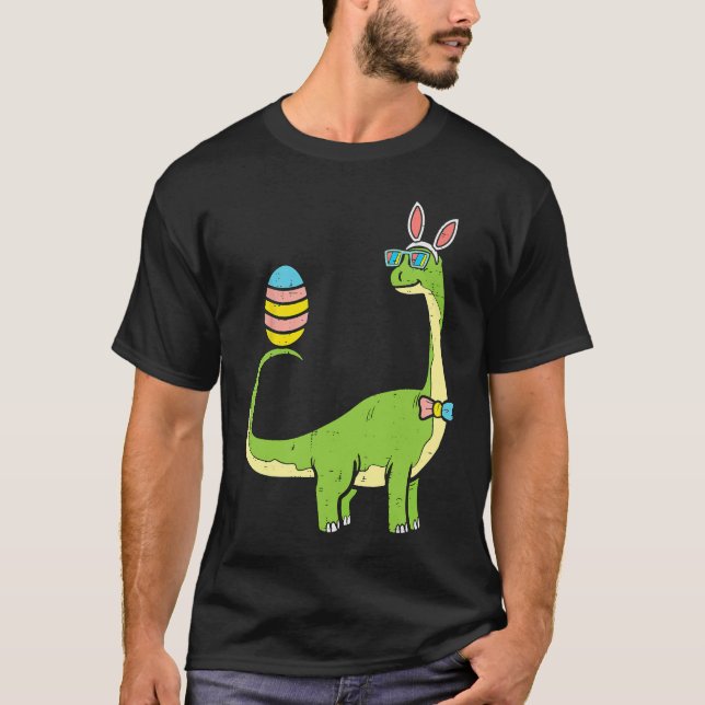 Brontosaurus Bunny Ears Egg Easter Day Dinosaur Di T-Shirt (Front)