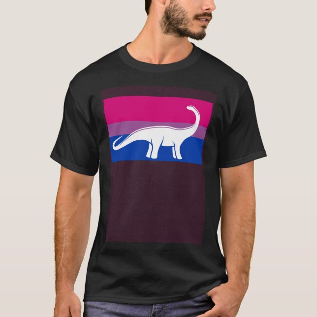 Brontosaurus Dinosaur Bisexual Pride Flag Aestheti T-Shirt (Front)