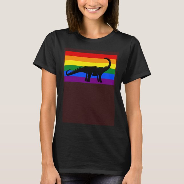 Brontosaurus Dinosaur  Gay Pride Flag Aesthetic T-Shirt (Front)