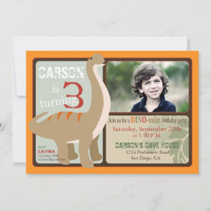 Brontosaurus Dinosaur Third Birthday Invitation