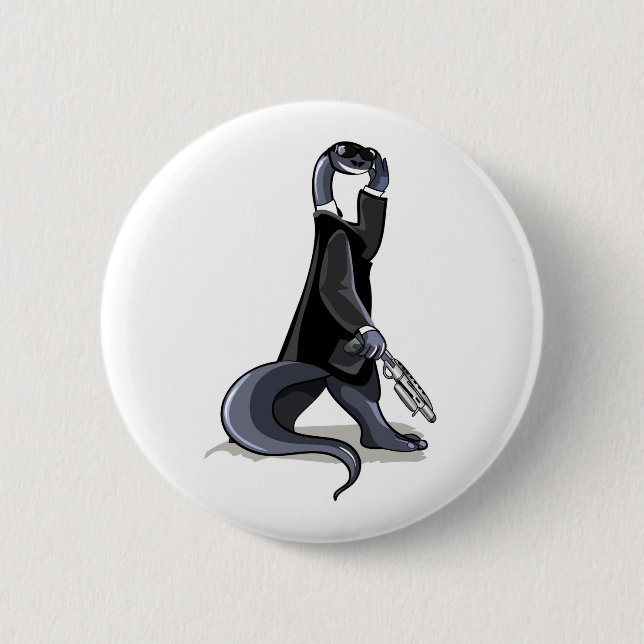 Brontosaurus Dressed As A Movie Character. 6 Cm Round Badge (Front)