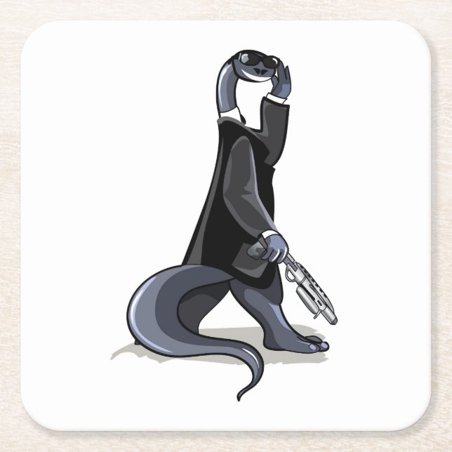 Brontosaurus Dressed As A Movie Character. Square Paper Coaster (Front)