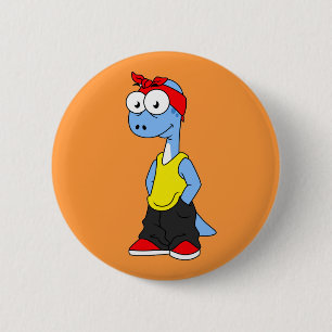 Brontosaurus Dressed In Hip Hop Clothing. 6 Cm Round Badge