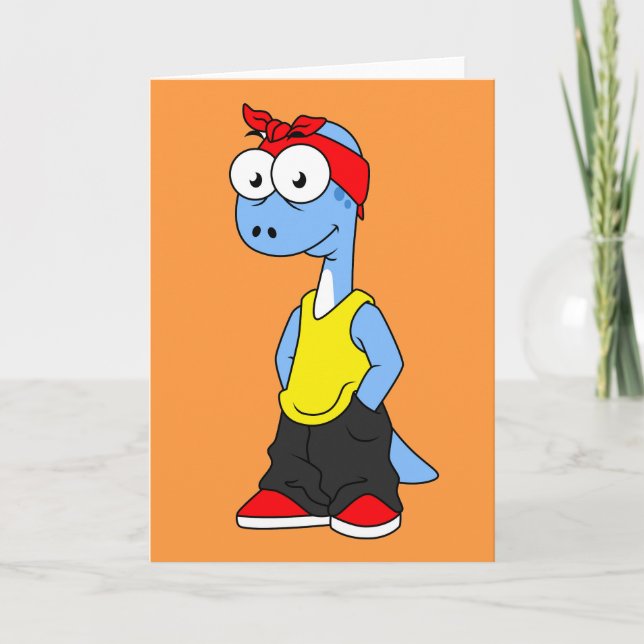 Brontosaurus Dressed In Hip Hop Clothing. Card (Front)