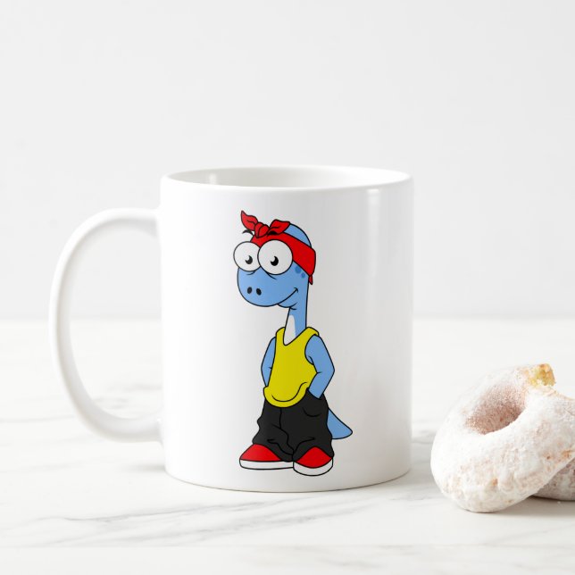 Brontosaurus Dressed In Hip Hop Clothing. Coffee Mug (With Donut)