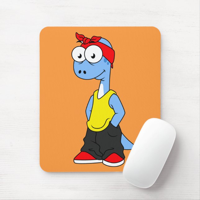 Brontosaurus Dressed In Hip Hop Clothing. Mouse Mat (With Mouse)