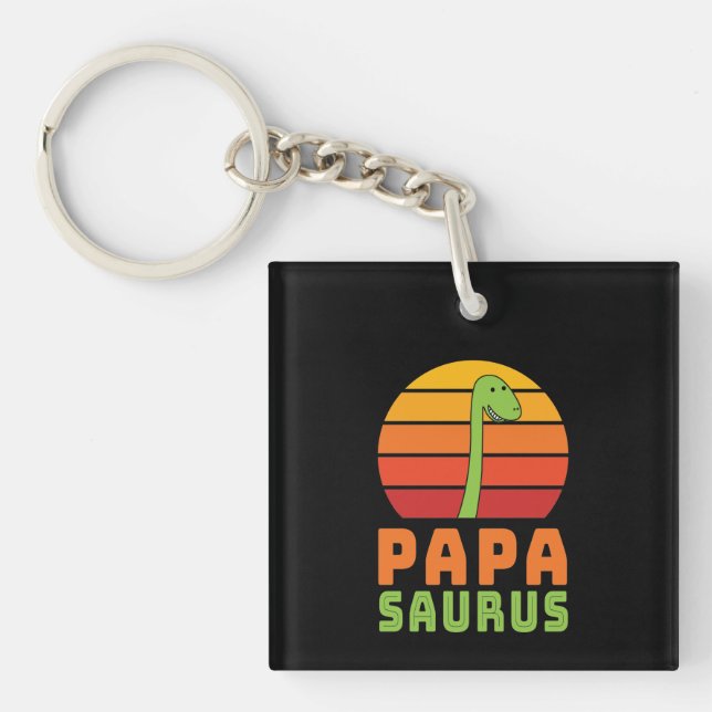 Brontosaurus Papasaurus Dinosaur Father's Day Key Ring (Front)