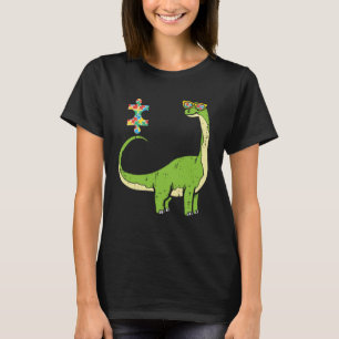 Brontosaurus Puzzle Autism Awareness Long Neck Din T-Shirt