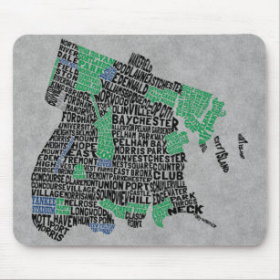 Bronx New York City Typography Map Mouse Mat