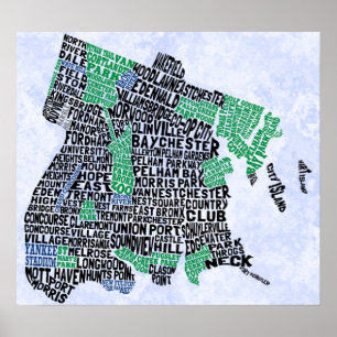 Bronx New York City Typography Map Poster