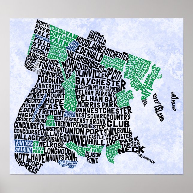 Bronx New York City Typography Map Poster (Front)