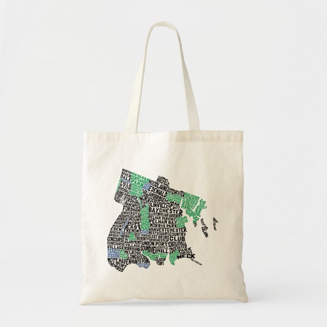Bronx New York City Typography Map Tote Bag (Front)
