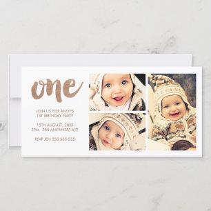 Bronze 1ST Birthday White 3 Frame Photocard