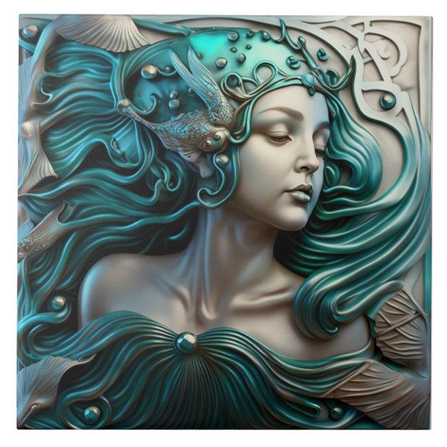 Bronze 3D effect Mermaid Ceramic Tile  (Front)