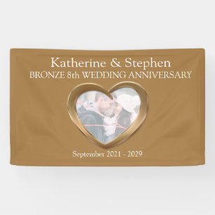 Bronze 8th Wedding anniversary heart photo banner