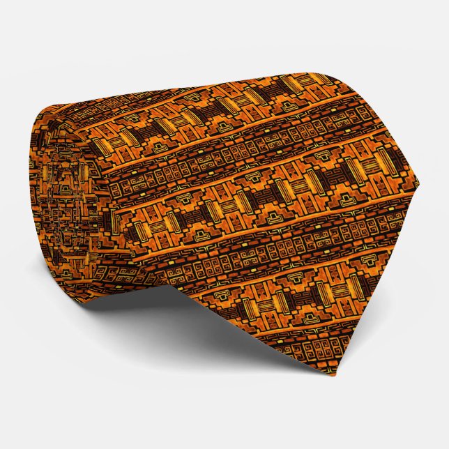 Bronze and Brown Native Tribal Pattern Tie (Rolled)