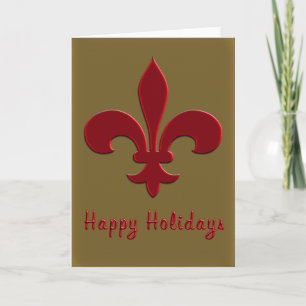 Bronze and Deep Red Fleur de Lis Holiday Cards