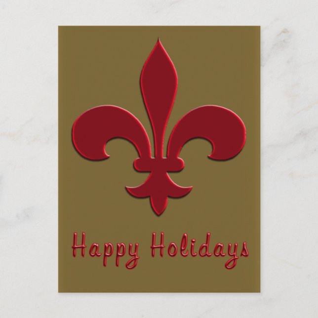 Bronze and Deep Red Fleur de Lis Holiday Cards (Front)