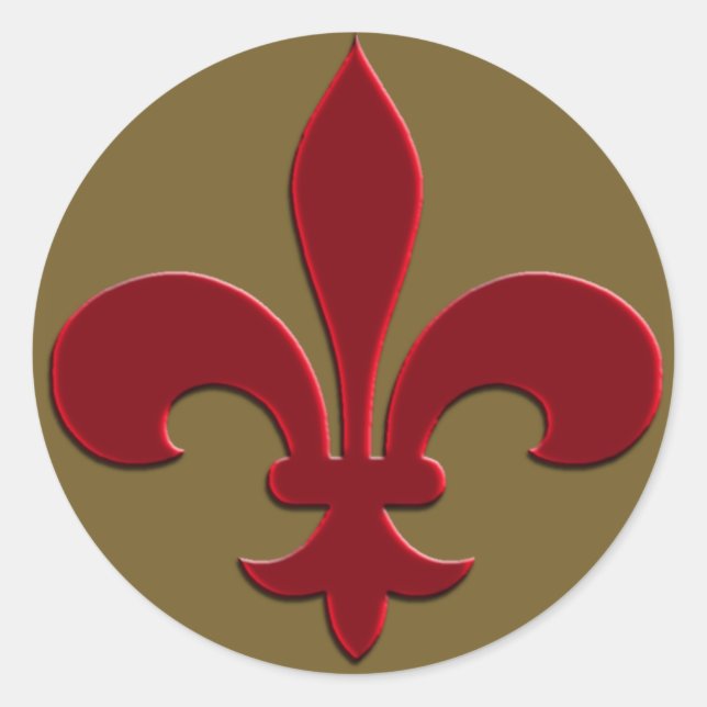 Bronze and Deep Red Fleur de Lis Holiday Cards Classic Round Sticker (Front)
