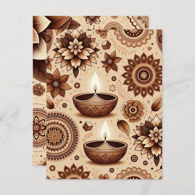 Bronze and Gold Diwali Printable Scrapbook Paper Invitation (Front/Back)