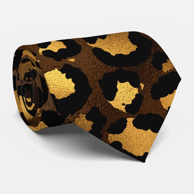 Bronze and Gold Leopard Print Tie (Rolled)