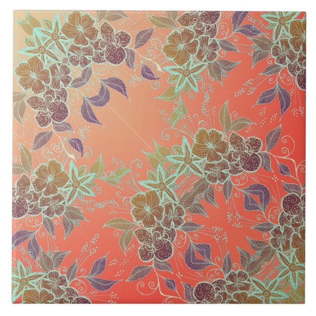 Bronze and Orange Flower Pattern Tile (Front)