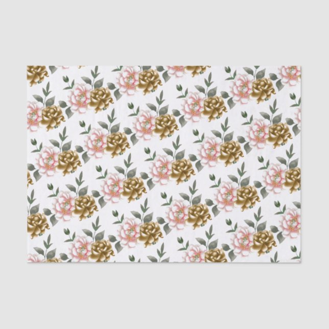 Bronze and Pink Peony Tissue Paper (Front)