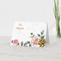 Bronze and Pink Watercolor Peony Speckled Birthday