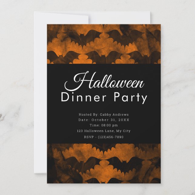 Bronze Antique Black Bats Halloween Dinner Party Invitation (Front)