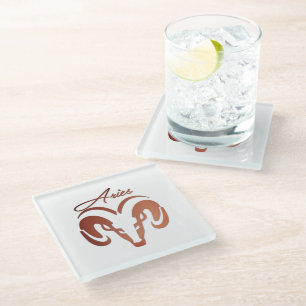 Bronze Aries the Ram Zodiac Glass Coaster