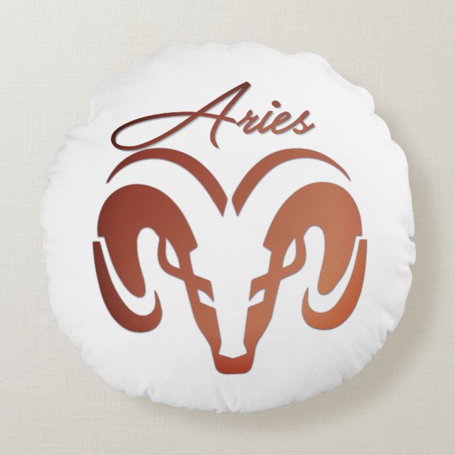 Bronze Aries the Ram Zodiac Round Cushion (Front)
