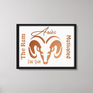 Bronze Aries Zodiac Sign and Symbol Framed