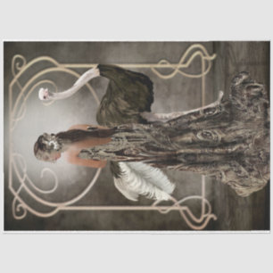 Bronze Art Deco  Elegant Lady Ostrich Portrait Art Tissue Paper