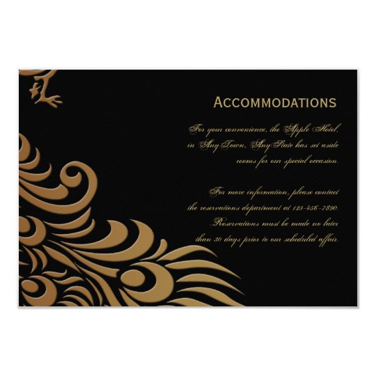 Bronze Art Deco Peacock and Floral Accomodations Card