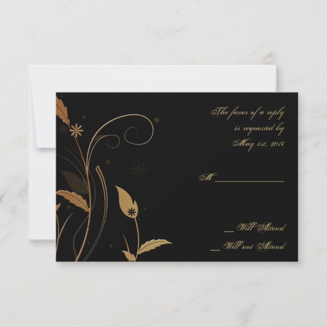 Bronze Art Deco Peacock and Floral Response Card (Front)