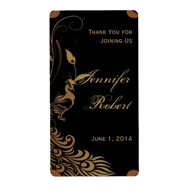 Bronze Art Deco Peacock and Floral Wine Label (Front)