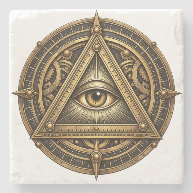 Bronze Astrolabe Eye Stone Coaster (Front)