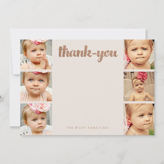 Bronze Baby Thank You 6 Photo Frame Flat Cards (Front)