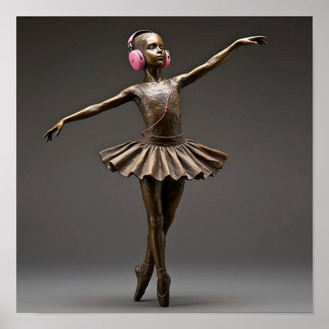 Bronze Ballerina with Pink Headphones Autism Neuro Poster (Front)