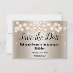 Bronze Balloon Sparkle Save the Date Card Announce