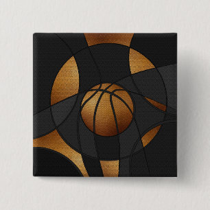 Bronze Basketball Abstract Art 15 Cm Square Badge